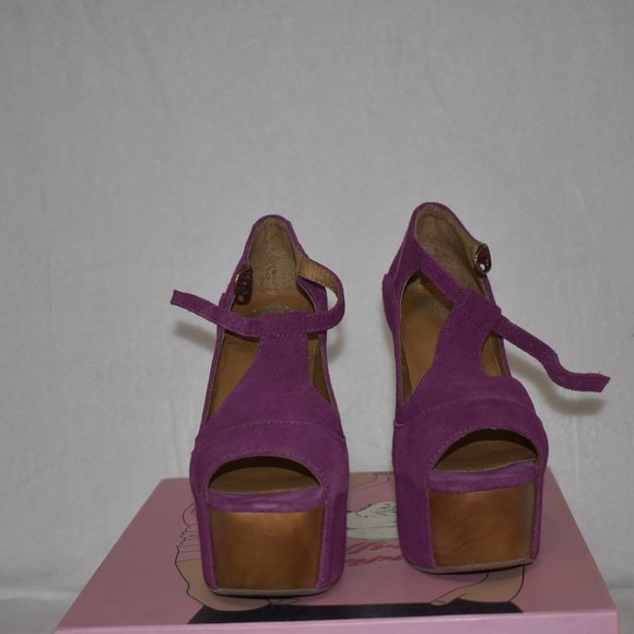 Like New Jeffrey Campbell Foxy Wood Platform Sandals Rose 6 - Picture 1 of 8